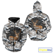 Load image into Gallery viewer, Whitetail Deer Hunting Shirts Custom Name Snow Camo, Deer Season Hunting Clothes For Men NBT273
