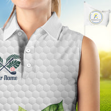 Load image into Gallery viewer, Sleeveless Golf Polo Shirts For Women Funny Flamingo Golf Ball Pattern Custom Name, Golf Gifts NBT566