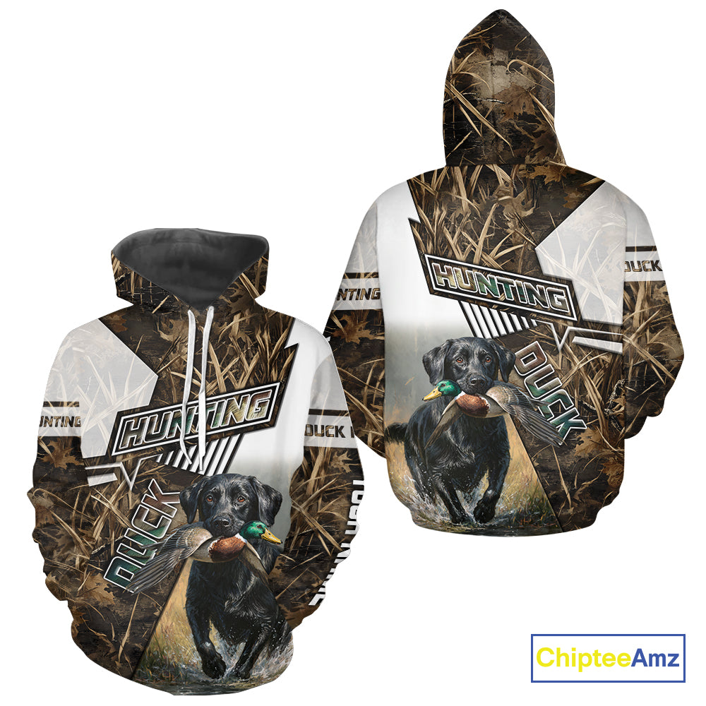 Black Lab Retriever Mallard Duck Hunting Camouflage Shirts, Duck Hunting Camo Shirt NBT199