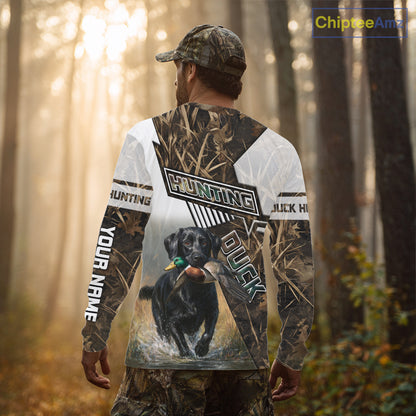 Black Lab Retriever Mallard Duck Hunting Camouflage Shirts, Duck Hunting Camo Shirt NBT199