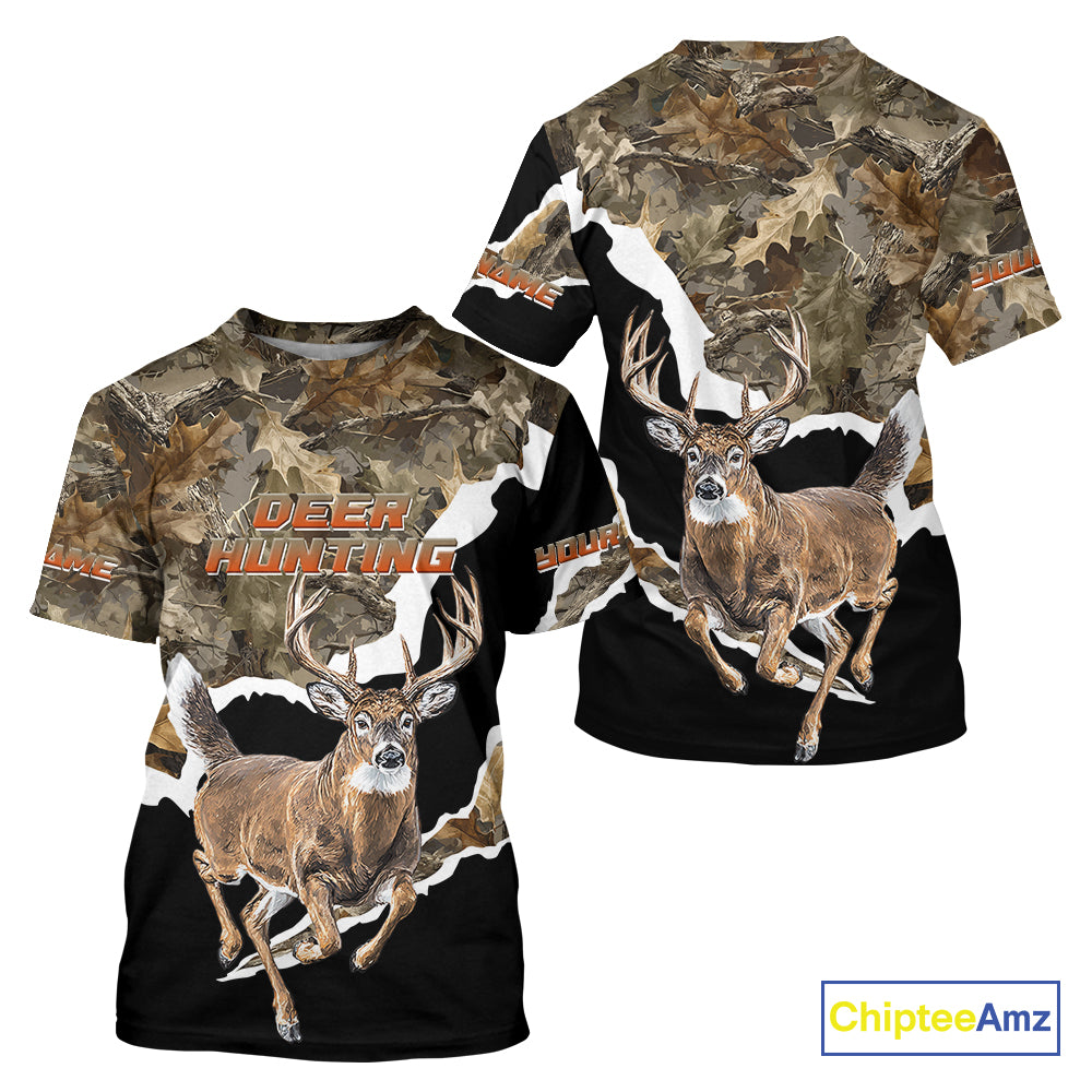 Whitetail Deer Camo Customize Name 3D Printed Long Sleeve Hoodie Hunting Shirts for Men NBT303