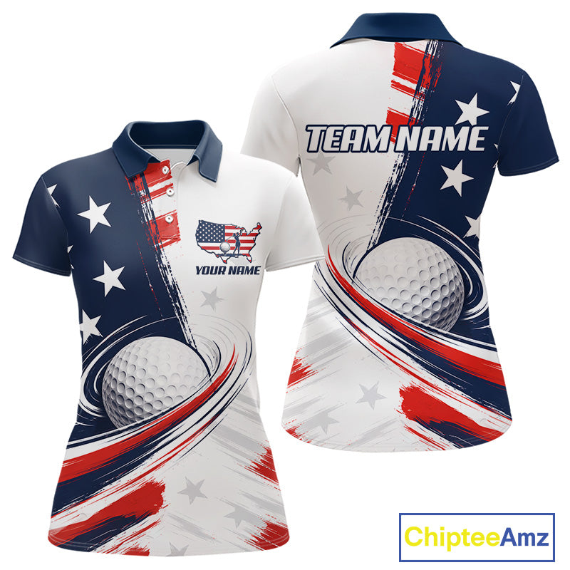 Personalized White Golf Polos Shirt For Women American Flag 4Th July Gifts For Golf Lovers NBT811