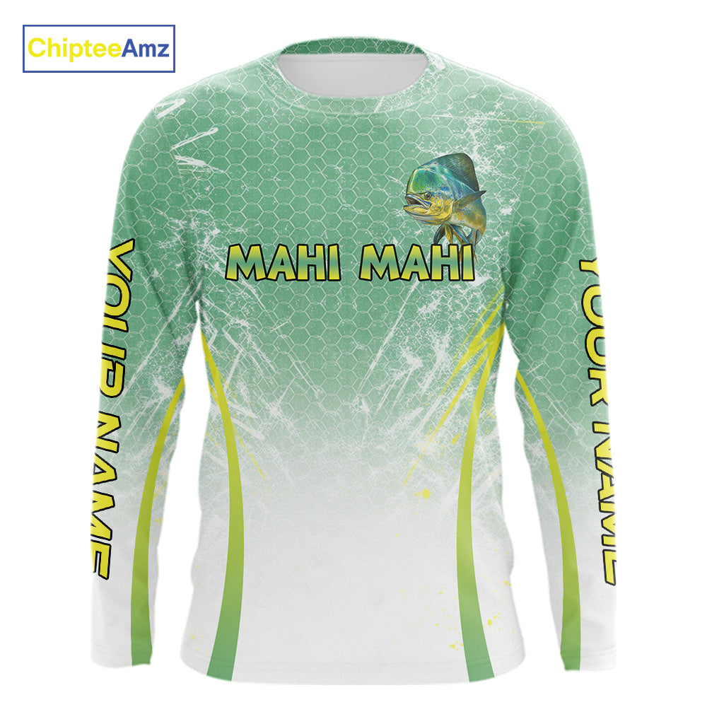 Mahi Mahi Fishing Shirts Long Sleeve Green Camo, Saltwater Fishing Shirts For Men NBT405