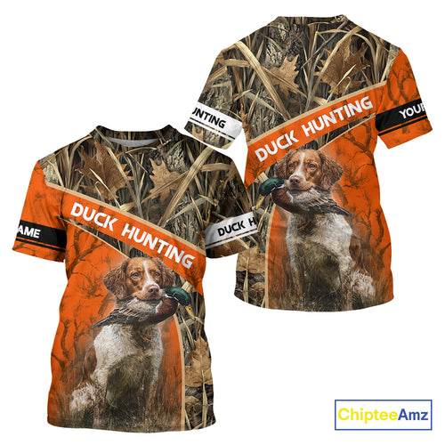Duck Hunting Orange Camo Custom Name 3D Full Printing Shirts, Hunting Apparel for Duck Hunter NBT114
