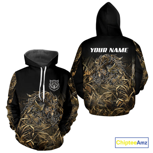 Wild Boar Hunting Camouflage 3D Custom Name Shirts, Custom Boar Hunting Gifts NBT207