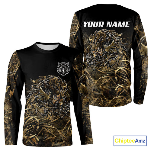 Wild Boar Hunting Camouflage 3D Custom Name Shirts, Custom Boar Hunting Gifts NBT207