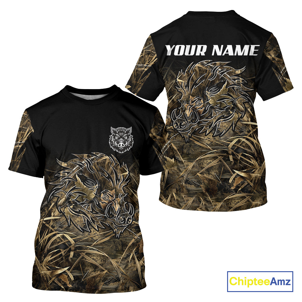Wild Boar Hunting Camouflage 3D Custom Name Shirts, Custom Boar Hunting Gifts NBT207