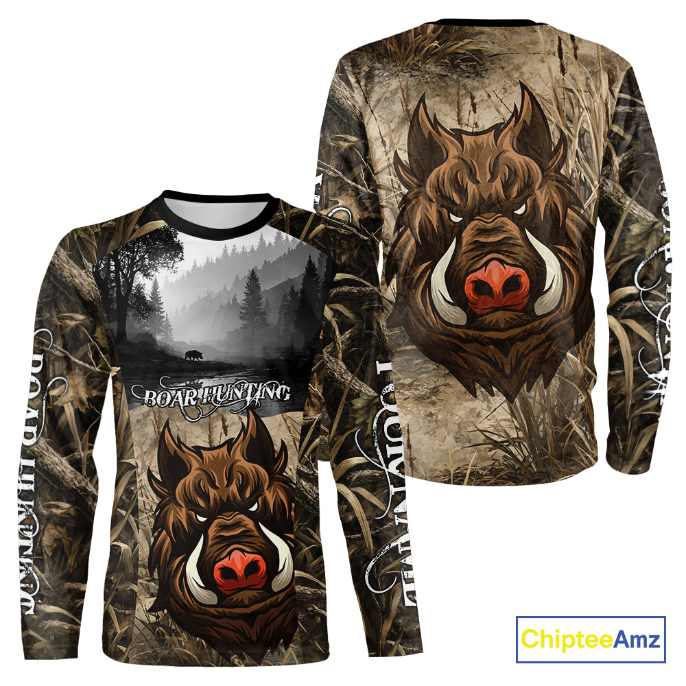 Boar Hunting Camouflage 3D All Over Printed Shirts, Personalized Hunting Clothing, Boar Hunting Camo Shirt NBT210
