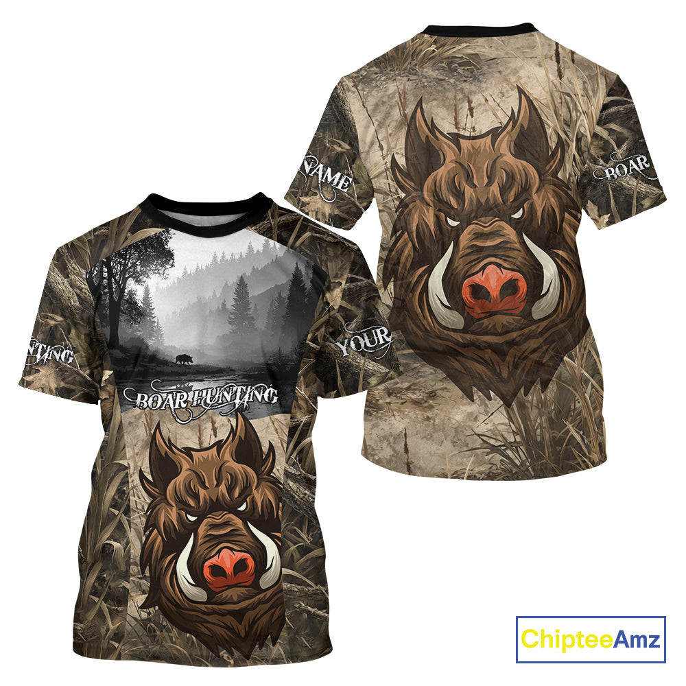 Boar Hunting Camouflage 3D All Over Printed Shirts, Personalized Hunting Clothing, Boar Hunting Camo Shirt NBT210