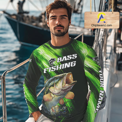 Green Camo Largemouth Bass Fishing Jersey For Men, Bass Fishing Performance Shirts Personalized Gifts NBT370