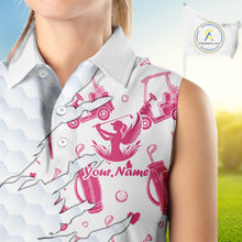 Load image into Gallery viewer, Women Sleeveless Golf Polo Shirt Custom Name Funny Golf Bag Cart Pattern Shirt, Golf Gifts For Ladies NBT825