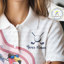 Load image into Gallery viewer, Funny Womens Golf Polo Shirts Custom Pink And White Tropical Flamingo Patter,White Golf Shirt NBT479