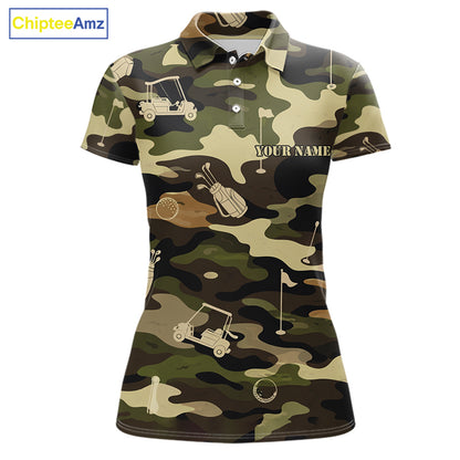 Green Camo Womens Golf Polo Shirts Custom Golf Attire For Ladies, Personalized Golfer Gifts NBT626