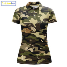 Load image into Gallery viewer, Green Camo Womens Golf Polo Shirts Custom Golf Attire For Ladies, Personalized Golfer Gifts NBT626