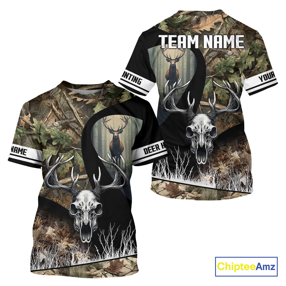 Camo Deer Hunting Shirt with Antlers Skull – Personalized Hunting Clothes, Hunting Gifts for Men NBT43