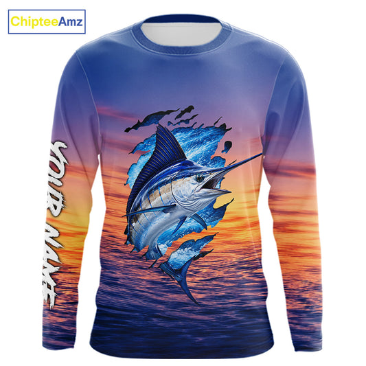 Marlin Fishing Sunset Custom Fishing Long Sleeve Shirt, Marlin Offshore Fishing Apparel NBT853