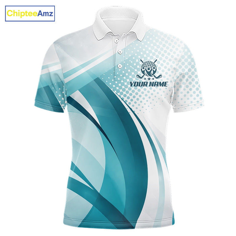 Mens Golf Polo Shirt Blue Pattern Custom Name And Team Name Golf Shirt, Golfing Gifts NBT528