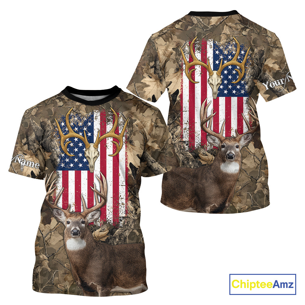 American Flag Whitetail Deer Camo Hunting Shirt, Best Hunting Clothes for Deer Hunting Season NBT64