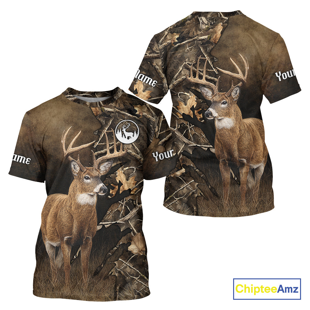 Deer Hunting Brown Camouflage Custom Name 3D Printing Shirt for Men, Deer Hunting Gifts NBT160