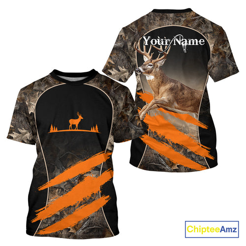 Whitetail Deer Hunting Shirt Camouflage Orange 3D, Deer Hunter Custom Name, Hunting Gift NBT248