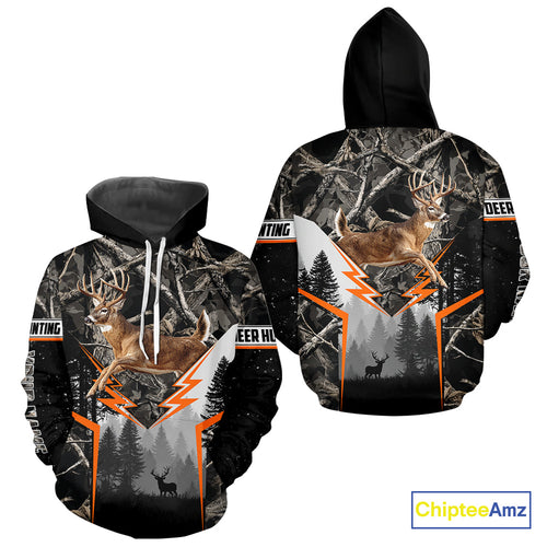 Jumping Whitetail Deer Hunting Dark Camo Custom Name 3D All Over Printed Shirts, Hunting Gifts NBT73