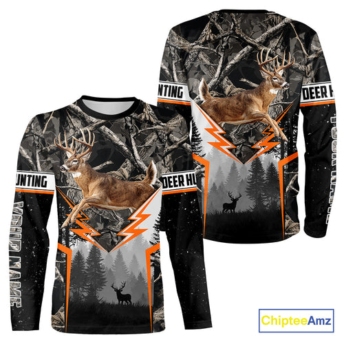 Jumping Whitetail Deer Hunting Dark Camo Custom Name 3D All Over Printed Shirts, Hunting Gifts NBT73