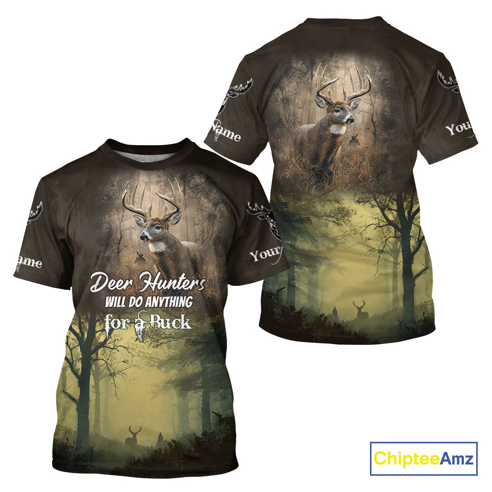 Best Brown Camo Deer Hunting Clothes Custom Name Whitetail Deer Design Hunting Gifts NBT78