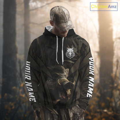 Boar Hunting Custom Name Brown Camouflage Hunting Clothes, Boar Hunting Outfit, Hunting Gifts NBT169