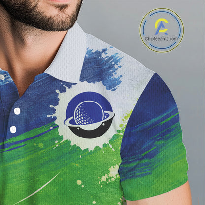 Mens Golf Polo Shirts Custom Name Blue And Green Golf Shirt, Tournament Golf Tops For Mens NBT546