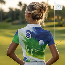 Load image into Gallery viewer, Womens Golf Polo Shirts Custom Name Blue And Green Golf Shirt, Tournament Golf Tops For Ladies NBT546