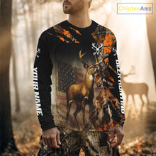 Load image into Gallery viewer, Deer Hunting Shirt Orange Forest Camo US Flag Custom Name Hoodie, Long Sleeve For Men NBT256