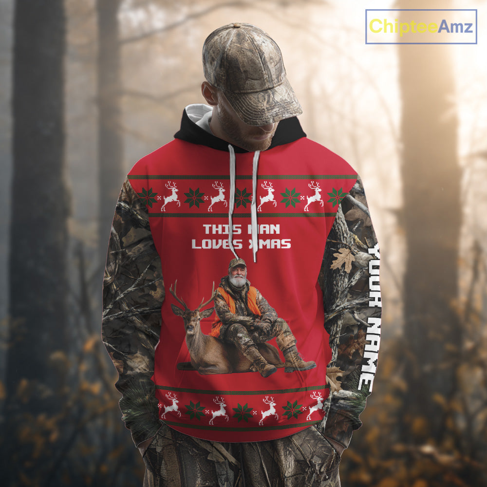 The Season Gifts For Deer Hunting Lovers Hunters Personalized Photo Ugly Hunting Christmas Shirt NBT300