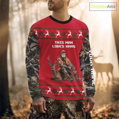 The Season Gifts For Deer Hunting Lovers Hunters Personalized Photo Ugly Hunting Christmas Shirt NBT300