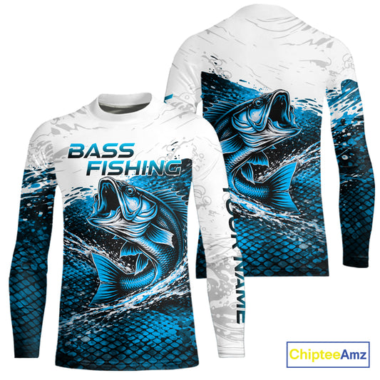 Custom Largemouth Bass Fish Scale Kid Fishing Shirts, Bass Fishing Jerseys|Blue NBT351