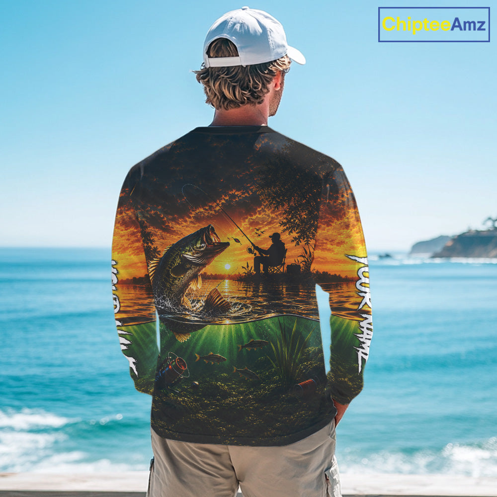 Largemouth Bass Fishing Custom Performance Fishing Shirt Long Sleeve, Bass Fishing Jerseys NBT946