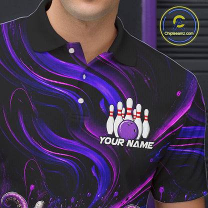Funny Purple Octopus Bowling Polo & Quarter Zip For Men, Custom Bowling Team Shirt Bowling Jersey NBT960