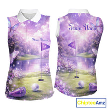 Load image into Gallery viewer, Purple Butterfly Womens Sleeveless Golf Polo Shirt Custom Name Floral Colorful Golf Shirts NBT557