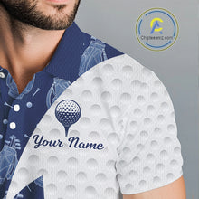 Load image into Gallery viewer, Blue Golf Pattern Polo Golf Shirt For Men Custom Mens Golf Clothes, Best Golf Gifts NBT571