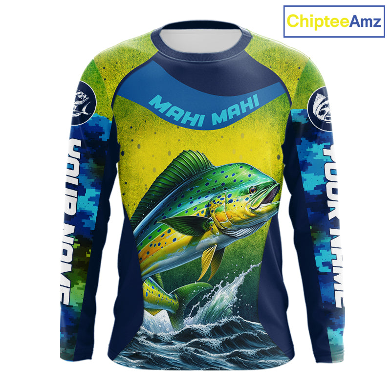 Custom Mahi Mahi Fishing Shirts For Team, Custom Saltwater Fishing Shirts|Blue NBT469