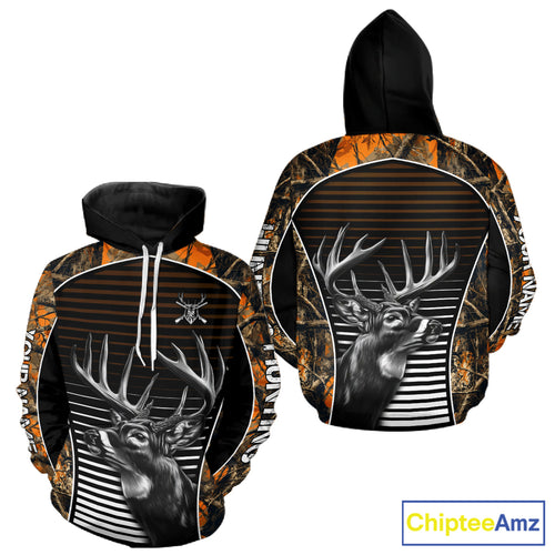 Custom Whitetail Deer Hunting Orange Camouflage with Buck Head 3D Printed Shirts, Hunting Gifts NBT226