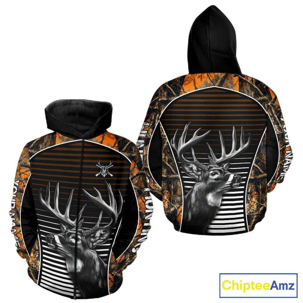 Custom Whitetail Deer Hunting Orange Camouflage with Buck Head 3D Printed Shirts, Hunting Gifts NBT226