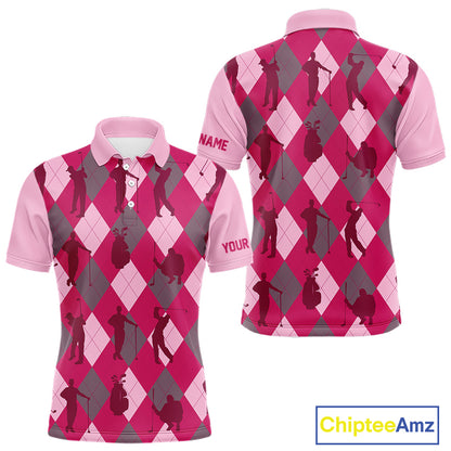 Pink Argyle Mens Golf Polo Shirts, Golf Shirts Custom Team Golf Polo For Men Team Golf Tops NBT490