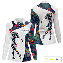 Load image into Gallery viewer, Custom Name Colorful Tropical Pattern Golf Women's Polo Shirt, White Golf Shirt, Team Golf Top NBT498