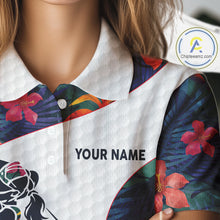 Load image into Gallery viewer, Custom Name Colorful Tropical Pattern Golf Women's Polo Shirt, White Golf Shirt, Team Golf Top NBT498