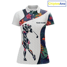 Load image into Gallery viewer, Custom Name Colorful Tropical Pattern Golf Women's Polo Shirt, White Golf Shirt, Team Golf Top NBT498