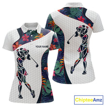Load image into Gallery viewer, Custom Name Colorful Tropical Pattern Golf Women's Polo Shirt, White Golf Shirt, Team Golf Top NBT498