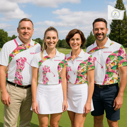 Colorful Tropical Pattern Mens Golf Polo Shirt Custom Name White Golf Shirt, Golf Gifts NBT499