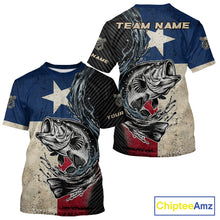 Load image into Gallery viewer, Custom Texas Flag Bass Fishing Shirts, Texas Bass Fishing T-Shirts NBT842