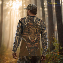 Load image into Gallery viewer, Personalized Wild Boar Hunting Brown Camo US Flag Printed Shirts, Hunting Gifts NBT235