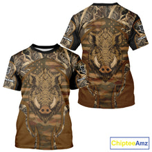 Load image into Gallery viewer, Personalized Wild Boar Hunting Brown Camo US Flag Printed Shirts, Hunting Gifts NBT235